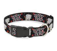 Fleischer Studios, Inc. Pet Collar, Dog Collar Plastic Buckle, Betty Boop Zombie Betty and Text Polka Dot Black Red White, 16 to 23 Inches 1.5 Inch Wide