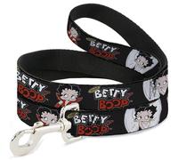 Fleischer Studios, Inc. Pet Leash, Dog Leash, Betty Boop Angel and Devil Poses with Text Black White Red, 4 Feet Long 0.5 Inch Wide