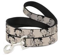 Fleischer Studios, Inc. Pet Leash, Dog Leash, Betty Boop Biker Betty Poses Beige Black, 4 Feet Long 0.5 Inch Wide