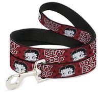 Fleischer Studios, Inc. Pet Leash, Dog Leash, Betty Boop Face and Text Polka Dot Reds Black White, 6 Feet Long 1.5 Inch Wide