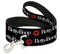 Fleischer Studios, Inc. Pet Leash, Dog Leash, Betty Boop Text and Kiss Black White Red, 6 Feet Long 0.5 Inch Wide