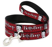 Fleischer Studios, Inc. Pet Leash, Dog Leash, Betty Boop Winking Kiss Pose and Text Reds Black White, 6 Feet Long 1.5 Inch Wide