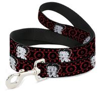 Fleischer Studios, Inc. Pet Leash, Dog Leash, Betty Boop Winking Kiss Pose XOXO Text Polka Dot Black Red, 6 Feet Long 1.5 Inch Wide