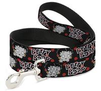 Fleischer Studios, Inc. Pet Leash, Dog Leash, Betty Boop Zombie Betty and Text Polka Dot Black Red White, 4 Feet Long 0.5 Inch Wide