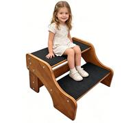 FleiSleep Solid Wood Pet Stairs/Steps with Handrail - Non-Slip Ramp for Beds, Couches & Furniture - 2/3/4/5 Step Options, Safe for Small & Large Dogs (2-Step)