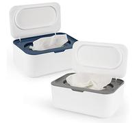 Flenpptly 2 Pack Baby Wipes Dispenser, Wipes Case Baby Wipe Holder Keeps Wipes Fresh, Non-Slip, Easy Open & Close (Grey and Blue)