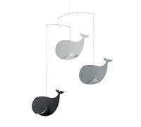 Flensted Mobiles Happy Whales, Greyscale Mobile, Steel, Black/GU, 54 x 45 cm