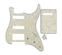 FLEOR 11 Hole Guitar Pickguard SSH and Tremolo Cavity Backplate with Mounting Screws for U.S./Mexican Standard ST Style Guitar,Aged Pearl 4ply