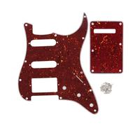 FLEOR 11 Hole Guitar Pickguard SSH and Tremolo Cavity Backplate with Mounting Screws for U.S./Mexican Standard ST Style Guitar,Red Tortoise 4Ply