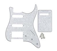 FLEOR 11 Hole Guitar Pickguard SSH and Tremolo Cavity Backplate with Mounting Screws for U.S./Mexican Standard ST Style Guitar,White Pearl 4Ply