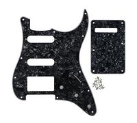 FLEOR 11 Hole Guitar Pickguard SSH and Tremolo Cavity Backplate with Mounting Screws for U.S./Mexican Standard ST Style Guitar,Black Pearl 4Ply