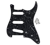 FLEOR 11 Hole SSS Pickguard Scratchplate for USA/Mexican Made Standard Modern ST Style Electric Guitar Replacement,Black Pearl 4ply
