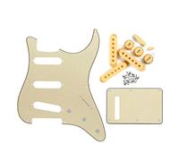 FLEOR 3 Ply SSS ST Guitar Pickguard Scratch Plate Set & 3-52mm Pickup Cover & 2T2V Konbs Tips,Cream