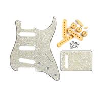 FLEOR 4 Ply SSS ST Guitar Pickguard Scratch Plate Set & 3-52mm Pickup Cover & 2T2V Konbs Tips,Aged Pearl