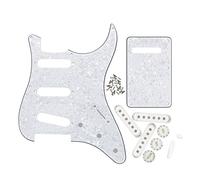 FLEOR 4 Ply SSS ST Guitar Pickguard Scratch Plate Set & 3-52mm Pickup Cover & 2T2V Konbs Tips,White Pearl