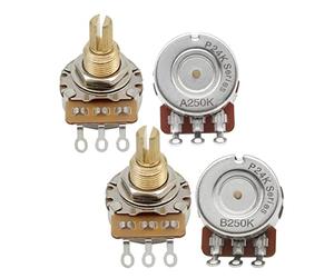 FLEOR A250K+B250K Guitar Tone/Volume Pots 24-Spline Long Split Shaft Guitar Potentiometer,Pack of 4