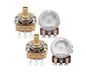 FLEOR A250K+B250K Guitar Tone/Volume Pots 24-Spline Short Split Shaft Guitar Potentiometer,Pack of 4