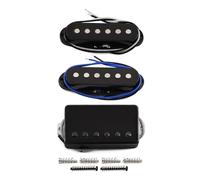 FLEOR Alnico 5 Flat Pole Single Coil Pickup and Covered Humbucker Set Black HSS N+M+B Pickups for ST Style Guitar