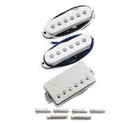 FLEOR Alnico 5 Flat Pole Single Coil Pickup and Covered Humbucker Set White HSS N+M+B Pickups for Strat Style Guitar