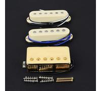FLEOR Alnico 5 Flat Pole Single Coil Pickup and High Gain Humbucker Set Cream HSS N+M+B Pickups for Strat Style Guitar