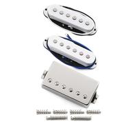 FLEOR Alnico 5 Flat Pole Single Coil Pickup and High Gain Humbucker Set White HSS N+M+B Pickups for Strat Style Guitar