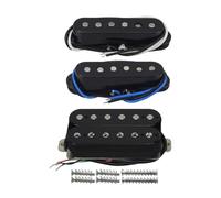 FLEOR Alnico 5 HSS Set Staggered Single-Coil+Humbucker Pickup fit ST Electric Guitar,Guitar Part Neck+Middle+Bridge Pickup（14-15K）Black