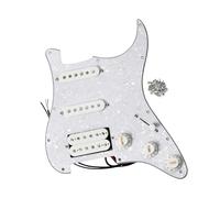FLEOR Alnico 5 SSH Prewired Strat Pickguard Loaded Pickguard Humbucker Pickup Set, White Pearl