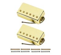 FLEOR Alnico 5 Alnico V Electric Guitar Humbucker Pickup Set Bridge & Neck 52/50mm Brass Base 4 Wires fit LP Style Guitar, Golden Color Plated