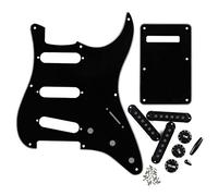FLEOR Electric Guitar Scratc Plate 8 Holes SSS Style Pickguard Back Plate Set 52mm Pickup Covers 2TIV Knobs Guitar Part for ST Replacement, Black/White/Black