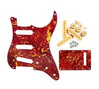 FLEOR Electric Guitar Scratc Plate 8 Holes SSS Style Pickguard Back Plate Set 52mm Pickup Covers 2TIV Knobs Guitar Part for ST Replacement, Red Tortoise Shell