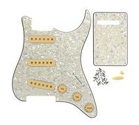 FLEOR Full Set of ST Guitar SSS Pickguard Backplate with 3pcs 52mm Pickup Covers 2T1V Control Knobs Selector Tip Arm Bar Cap, Aged Pearl