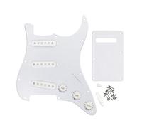 FLEOR Full Set of ST Guitar SSS Pickguard Backplate with 3pcs 52mm Pickup Covers 2T1V Control Knobs Selector Tip Arm Bar Cap, 1Ply White