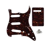 FLEOR Set of 11 Holes SSS Style Pickguard and Tremolo Cavity Cover Back Plate with Screws for US/Mexican Standard ST Guitar Parts,4Ply Brown Tortoise