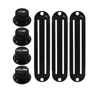 FLEOR Set of 3 Plastic Dual Rail Pickup Covers with ST Control Knobs Set (2 Tones 2 Volumes) for Electric Guitar Pickup Part, Black