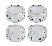 FLEOR Set of 4 Guitar Speed Knobs Barrel Hat Black Letter for LP & SG, Clear