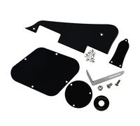 FLEOR Set of LP Pickguard/Control Backplate/Selector Switch Cover/Toggle Switch Ring/Truss Rod Cover/Chrome Bracket/Mounting Screws for LP Standard Guitar, Black 1ply