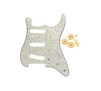FLEOR Set of ST Pickguard SSS Style scratch Plate/2T1V Control Knob/Switch Tip/Bar Tip,Aged Pearl