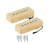 FLEOR Set of Vintage Alnico V Single Coil Soapbar P90 Neck Bridge Pickup 50/52mm Metal Braided Wire fit Electric Guitar, Cream Color