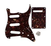 FLEOR SSS 11-Hole Electric Guitar Pickguard with Backplate and Pickguard Screws Set for ST Style Guitar Part,4Ply Brown Tortoise Shell
