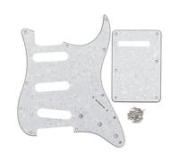 FLEOR SSS 11-Hole Electric Guitar Pickguard with Backplate and Pickguard Screws Set for ST Style Guitar Part,4Ply White Pearl