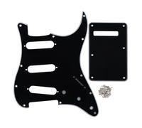 FLEOR SSS 11-Hole Electric Guitar Pickguard with Backplate and Pickguard Screws Set for ST Style Guitar Part,3Ply Black