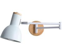 FLEPYHB Indoor Wall Lights LED, Swing Arm Wall Light White Wood Bedroom Reading Wall Sconce Adjustable Long Arm Nordic Rustic Wall Lamp Vintage Farmhouse Wall Mount Lighting Hardwired for Bedside Li