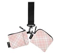Flesh Pink Checkerboard Women's Coin Pouches Card Holder Large Capacity Identity Card Protector with Keychain for Daily Use 2 Packs, Flesh Pink Checkerboard, One Size, Casual