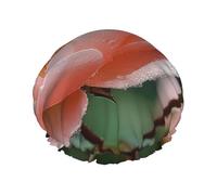 Flesh Pink Orchid Double Layer Shower Cap for Women Waterproof and Durable Protects Hair During Bath, Beauty