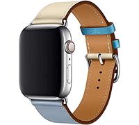 Fleshy Leaf Compatible Apple Watch Band Series SE 7 6 5 4 3 2 1 45mm 41mm 44mm 40mm 42mm 38mm, Genuine Leather Replacement Band for iWatch, Leather Apple Watch Strap(38mm/40mm/41mm, Blue whtie)