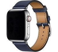Fleshy Leaf Compatible for Apple Watch Leather Band 42/41/40/38mm Genuine Leather Strap Replacement for iWatch Band Series 11, 10, 9, 8, 7, 6, 5, 4, 3, SE (38mm/40mm/41mm, Navy blue)