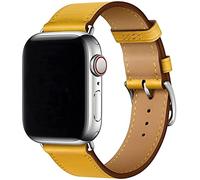 Fleshy Leaf Compatible with Apple Watch Band Series SE 7 6 5 4 3 2 1 45mm 41mm 44mm 40mm 42mm 38mm, Genuine Leather Replacement Band for iWatch (42mm/44mm/45mm, Yellow)