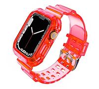 Fleshy Leaf Compatible with Apple Watch Bands Series SE 7 6 5 4 3 2 1, Clear Soft Silicone Strap with Bumper Protective Cases for Apple Watch Series 42/44/45 mm 38/40/41 mm (38/40/41 mm, Red 1)