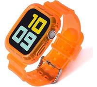 Fleshy Leaf Compatible with Apple Watch Bands Series SE 7 6 5 4 3 2 1, Clear Soft Silicone Strap with Bumper Protective Cases for Apple Watch Series 42/44/45 mm 38/40/41 mm (42/44/45 mm, Orange)