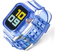 Fleshy Leaf Compatible with Apple Watch Bands Series SE 7 6 5 4 3 2 1, Clear Soft Silicone Strap with Bumper Protective Cases for Apple Watch Series 42/44/45 mm 38/40/41 mm (42/44/45 mm, Blue)